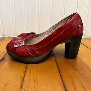 Doc Martens Rare Latoya Red Leather Platform Peep Toe Heels, Size 6